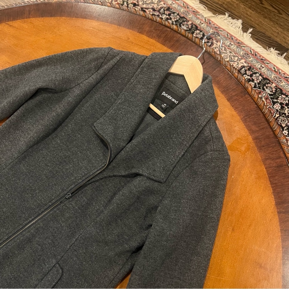 Betabrand Crossover Jacket Charcoal Gray Medium Above Knee Asymmetrical Zip - Picture 5 of 16